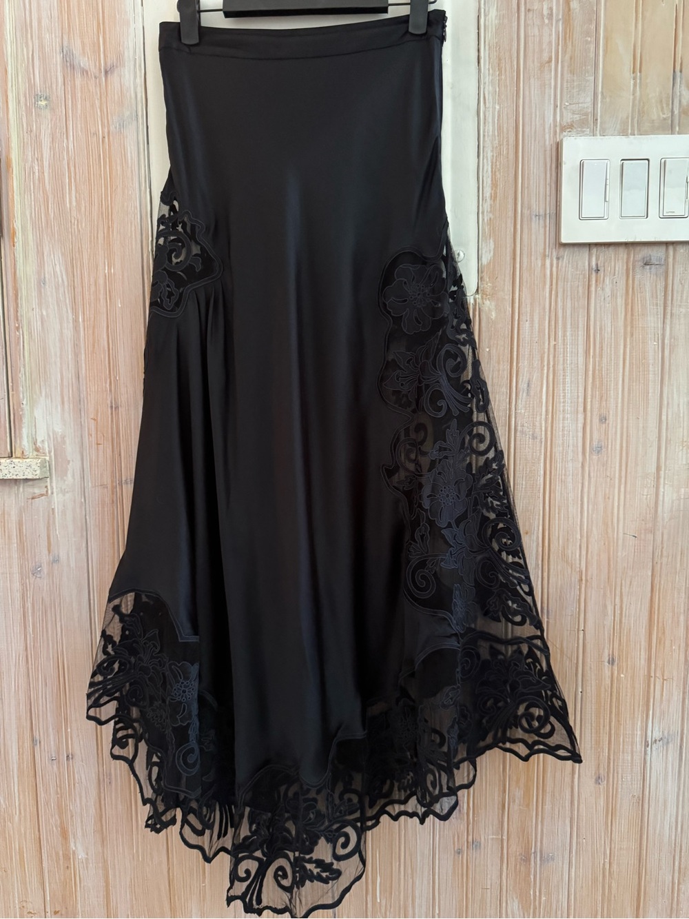 Ulla Johnson Cressida Black Lace-Trim Satin Maxi Skirt - Picture 4 of 5